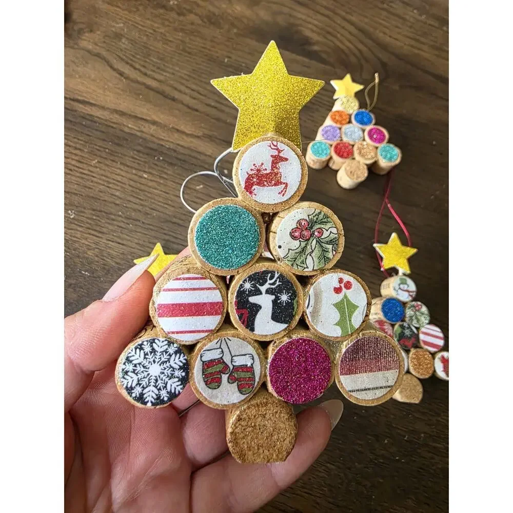 New Christmas Tree Ornaments Wine‎ Cork Set of 5 Handmade
